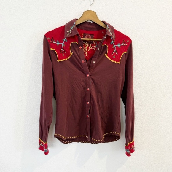 Double D Ranch Tops - Double D Ranch- Western Embroidered Snap Button Down Top- XS